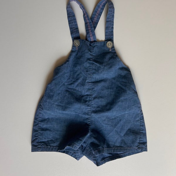 24 mo+ Soft Cotton Blue Overalls Shortalls - Vintage Cotton Overalls Shortalls Baby Overalls