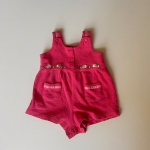 6-12 mo- Pink Cotton Floral Sunsuit- vintage Baby Girl Sunsuit Onesie Jumper