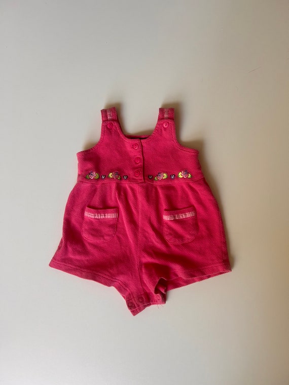 6-9 mo- Pink Cotton Floral Sunsuit- vintage Baby G