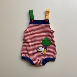 12 mo- Striped Elephant Sunsuit - Vintage Primary Color Striped Elephant Sunsuit Romper Jumper