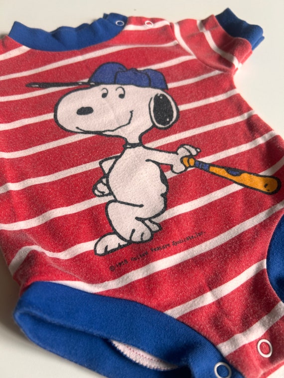 0-6 mo- Snoopy Baseball Striped Onesie - Vintage … - image 3