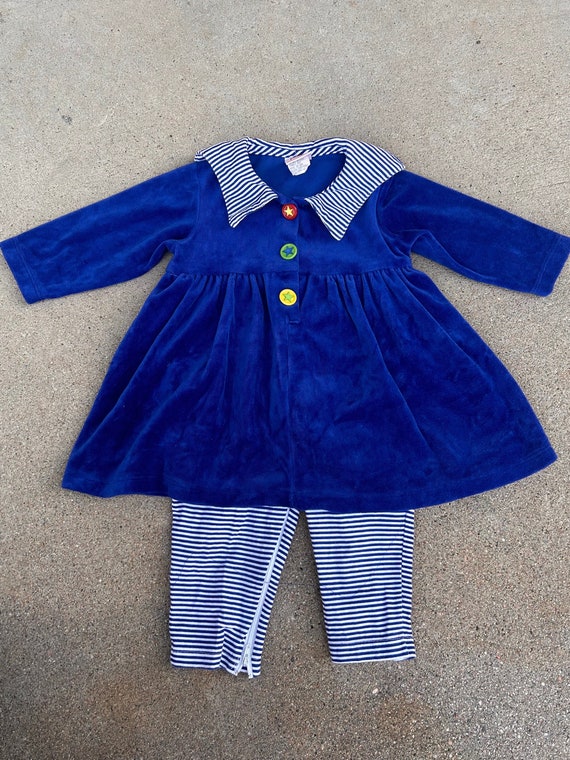 24 mo- Vintage Velvet Blue 2pc outfit - image 1