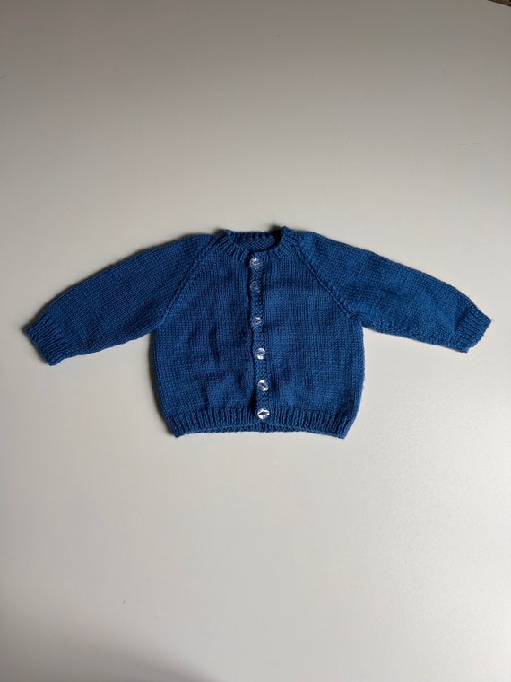 12-18 mo- Blue Knit Sweater Cardigan- Vintage Baby
