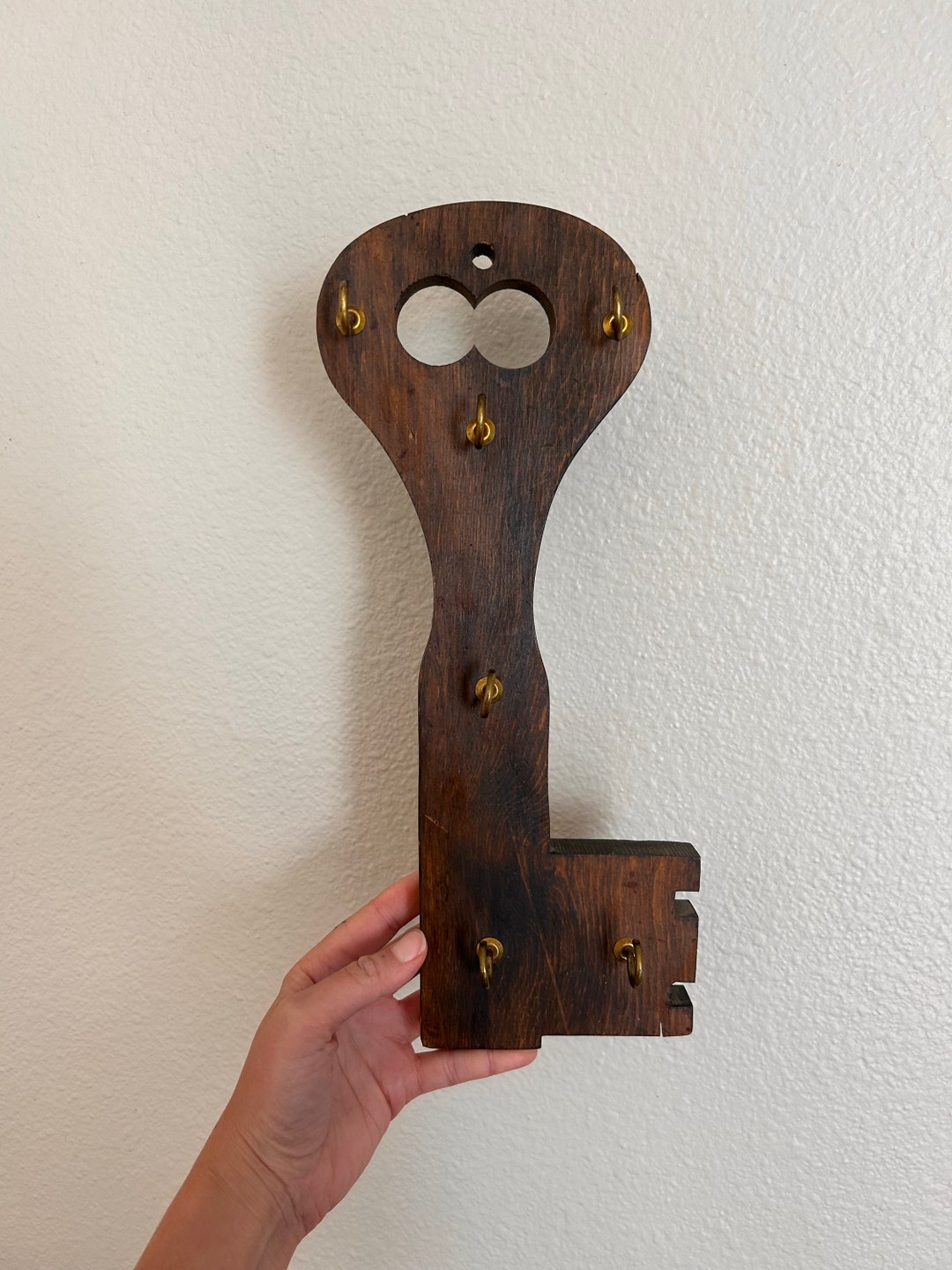 Vintage Key Hook Wooden Skeleton Key Key Ring Hook Vertical Etsy