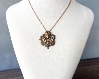 Art Nouveau Repousse Flower Lady