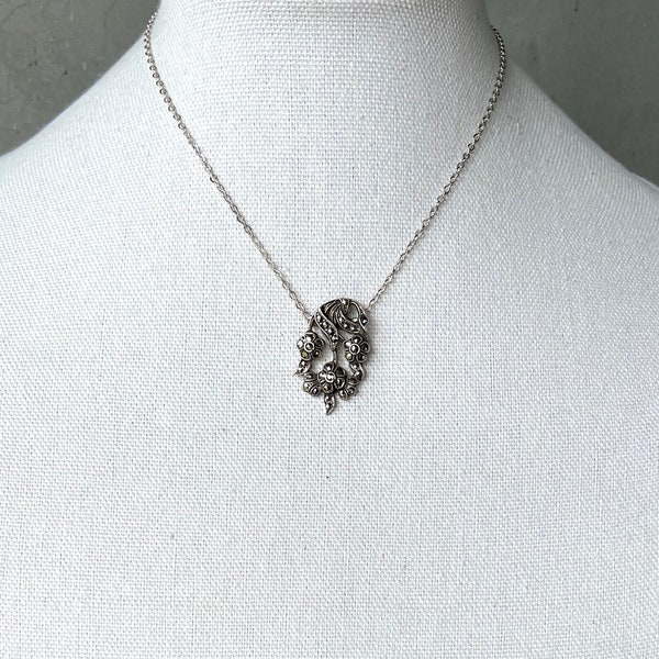 Florid Marcasite Silver Pendant Necklace