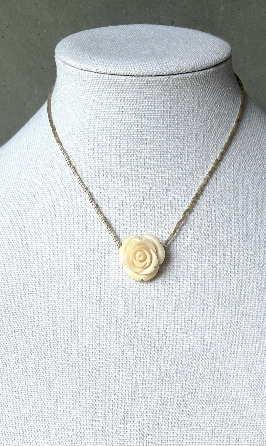 Carved Rose and Glass Bead Necklace