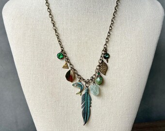 blues + greens charm necklace