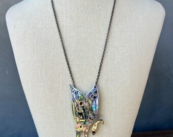vintage abalone butterfly necklace