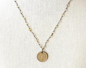 Vintage Mexican Coin on Beaded Chain
