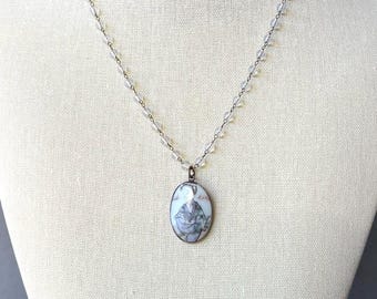 Vintage Porcelain Cameo on Glass Bead Chain