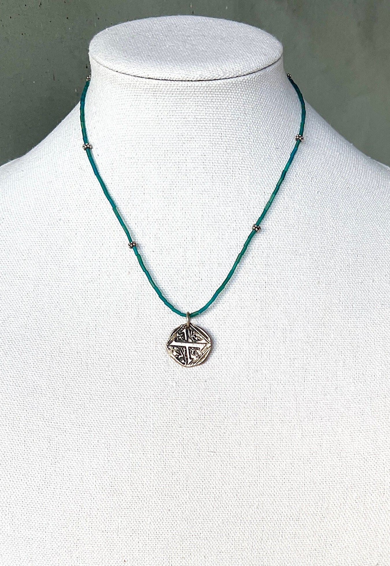 Blue Glass and Sterling X Necklace - Etsy