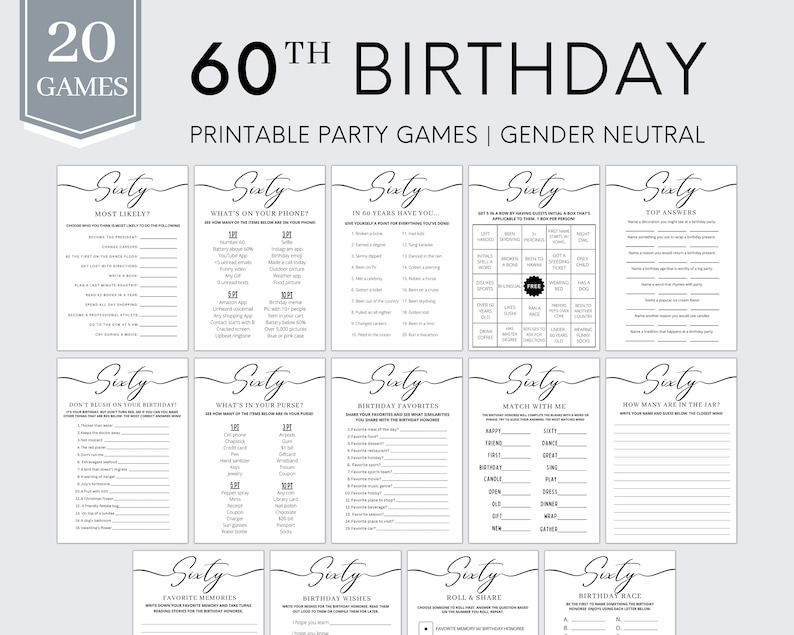 60th Birthday Games 60th Birthday Party Games Born in 1964 Game 60th Birthday Party Sixtieth Birthday Birthday Games Printable image 2