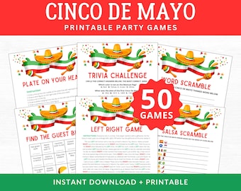 Lot de jeux de société Cinco De Mayo | 30 activités amusantes (téléchargement instantané)