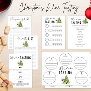 Kerstwijnproeverij | Wijnfeest Kerst | Scorekaart wijnproeverij | Kerstwijnmakerij | Afdrukbaar wijnproeverijfeest voor de feestdagen