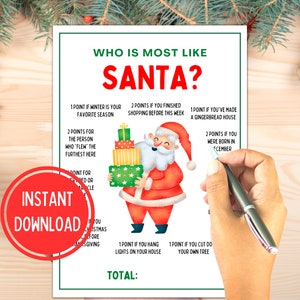 Who is Most Like Santa | Christmas Games | Christmas Party Games | Christmas Games for Kids Adults Families | Fun Christmas Game | Printable