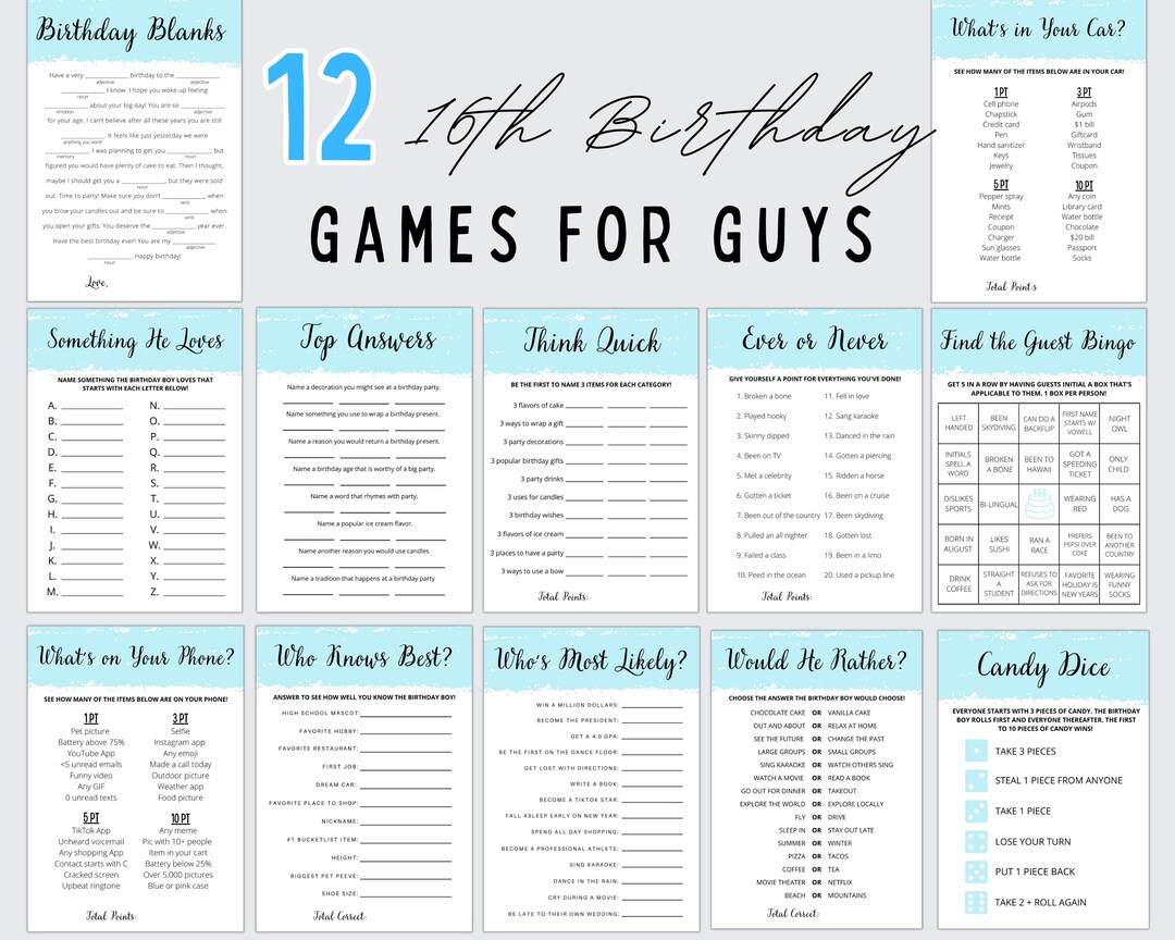 16th Birthday Games Birthday Games for Him Sweet 16 for Boys Birthday