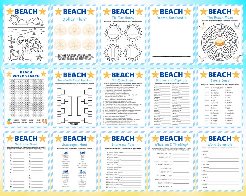 Beach Game Bundle: 60 Vacation Games & Activities (printable) - Etsy