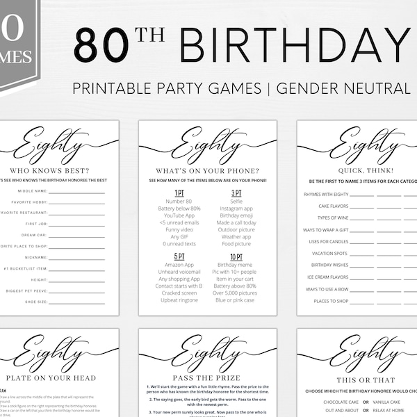 80th Birthday Games | 80th Birthday Party Games | Born in 1944 Game | 80th Birthday Games for Women Men | Birthday Party Games | Printable