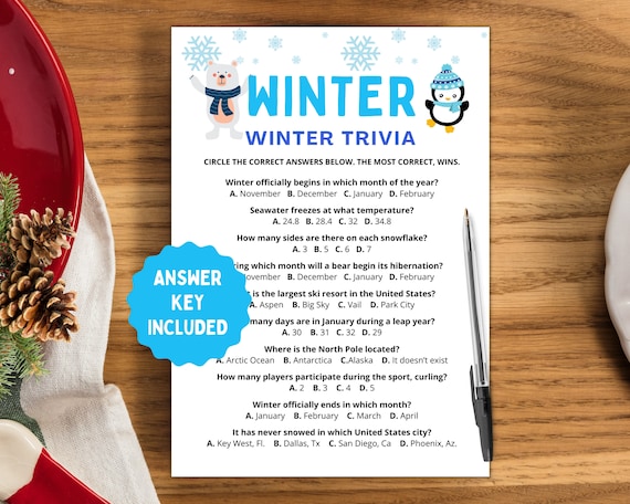Winter Trivia Game | Fun Holiday Activity (Digital Download)