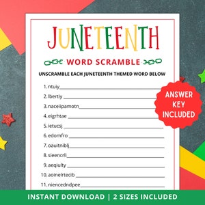 Juneteenth Word Scramble | Juneteenth Game | Juneteenth Game for Adults Kids | Juneteenth Activity | Printable Juneteenth Games