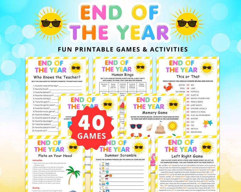 End of the Year Games: Fun School Party Games & Activities (printable ...