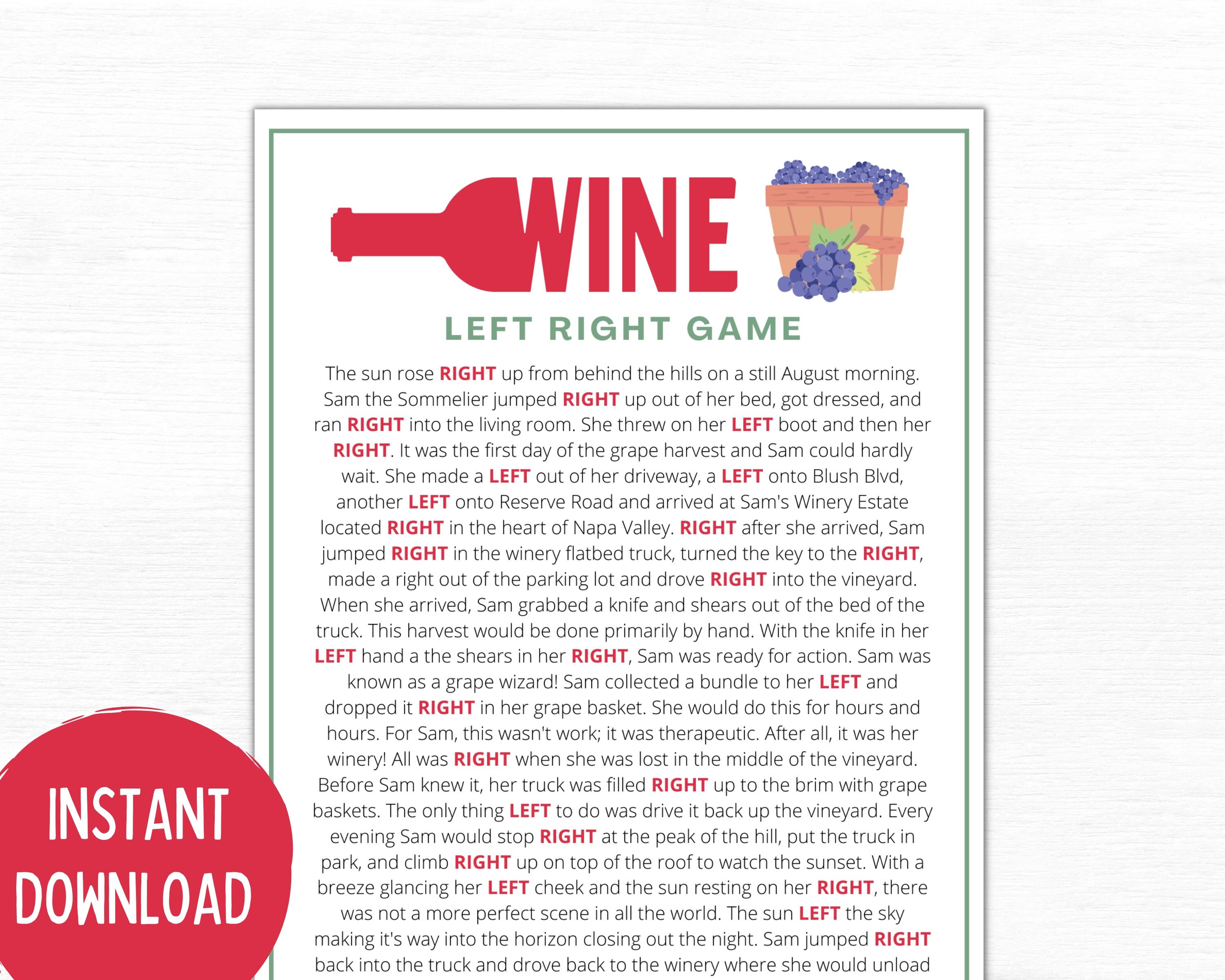 Left Right Wine Game Wine Party Games Wine Tasting Party Etsy Australia
