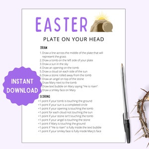 May include: A printable Easter activity sheet with instructions to draw a scene of the tomb, a sun, clouds, an angel, Mary, and a text bubble with the words "He is risen".