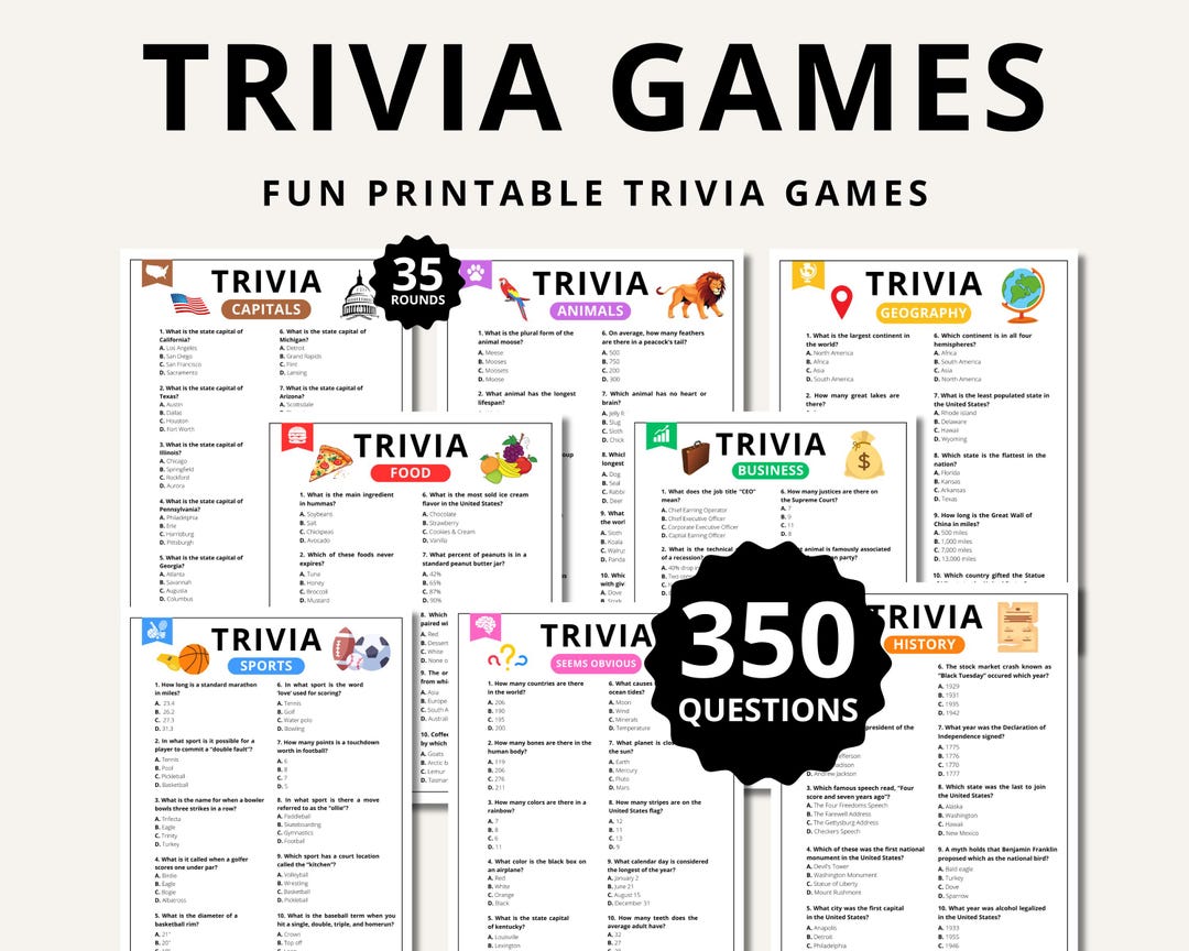 Trivia Game MEGA Bundle: 35 Categories, 350 Questions (printable) - Etsy