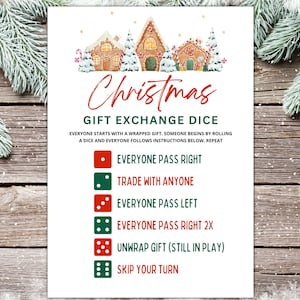Cadeauruil dobbelstenen | Cadeauruilspel | Kerstcadeauspel | Geef het cadeau-spel door | Kerstspellen voor gezinnen | Kerstfeestspellen
