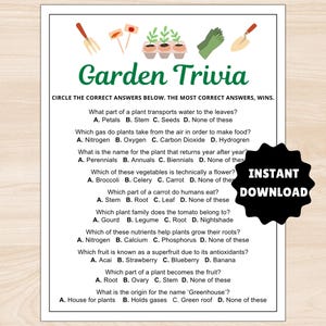 Gartenarbeit Trivia | Gartenspiel | Druckbares Gartenspiel | Gartenpartyspiel | Gartenspiel | Blumenspiel | Gartenarbeit-Tätigkeit