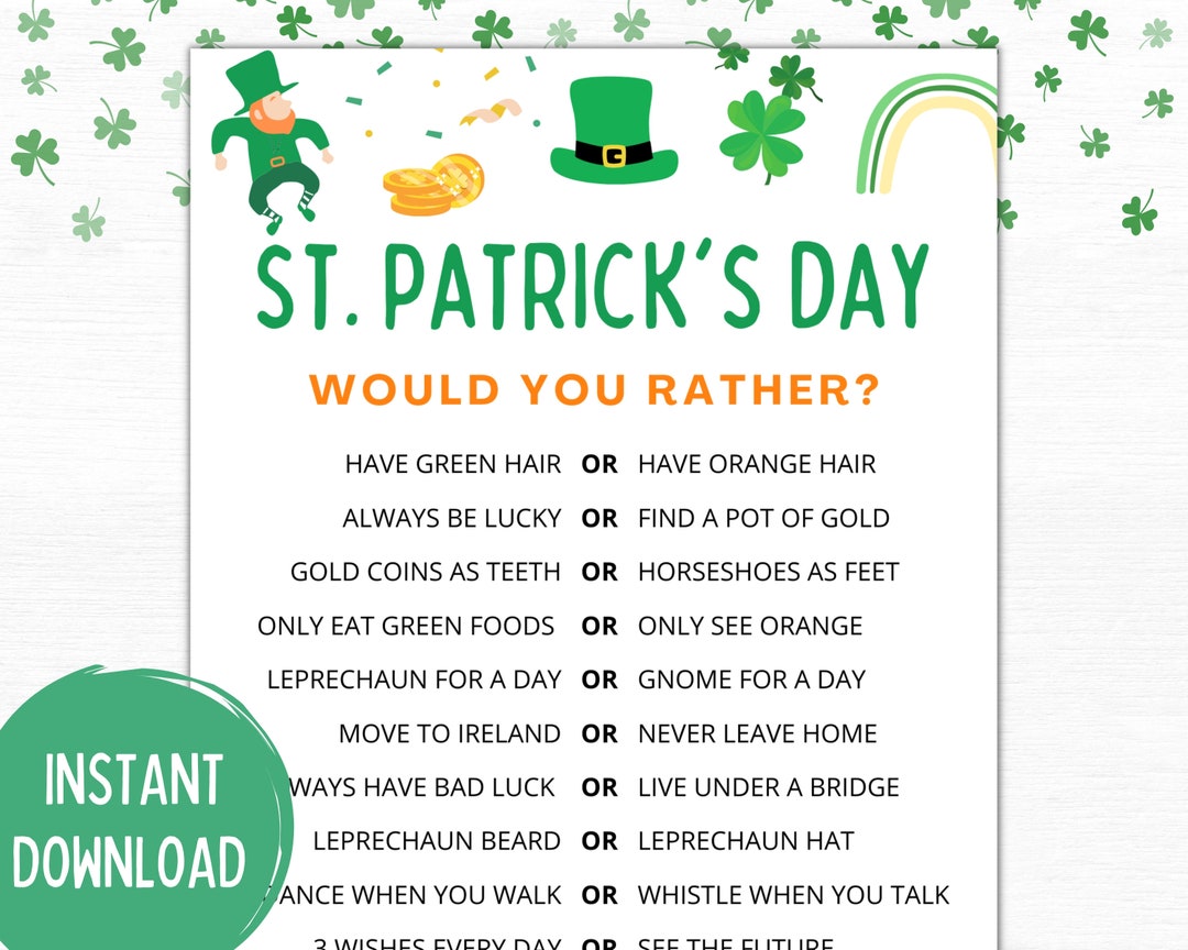 Would You Rather Game St Patrick's Day Games St - Etsy UK