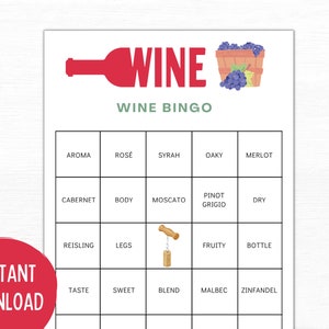 Wine Bingo | Wine Party Games | Wine Tasting Party | Wine Games | Wine Themed Party | Winery Games | Wine Bingo Cards | Printable Wine Games