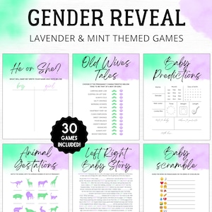 Lavender Mint Gender Reveal Games | 30 Printable Party Games (Digital Download)