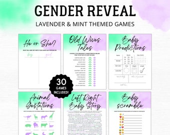 Lavender Mint Gender Reveal Games | 30 Printable Party Games (Digital Download)