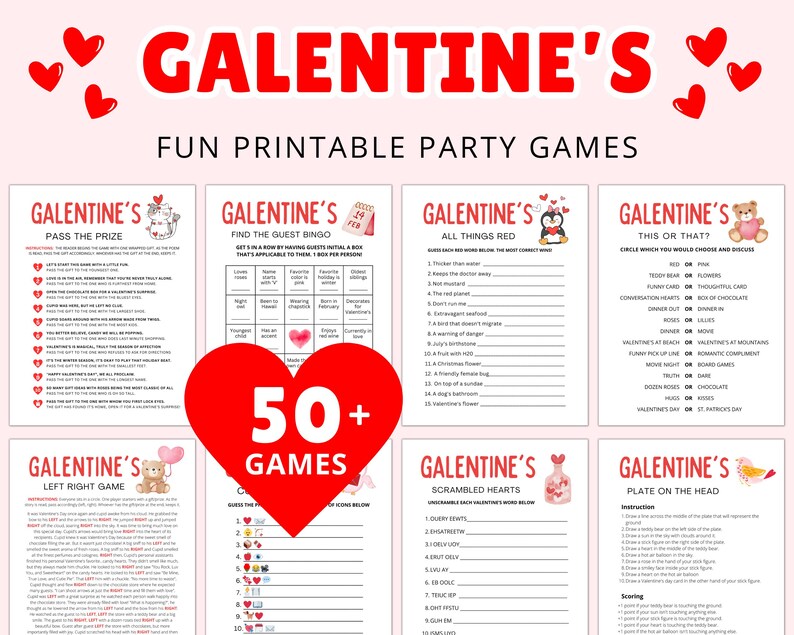 Galentine's Games: 50 Valentine's Party Games for Ladies (Printable) image 1