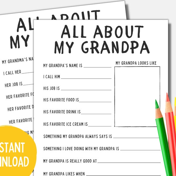 All About My Grandparents | All About My Grandpa Papa | All about My Grandma | Grandparents Day Craft | Grandparents Day School | Printable