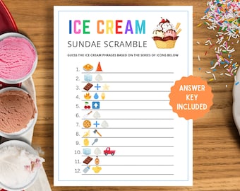 Ice Cream Sundae Scramble Game: Birthday Party Printable (Digital Download)
