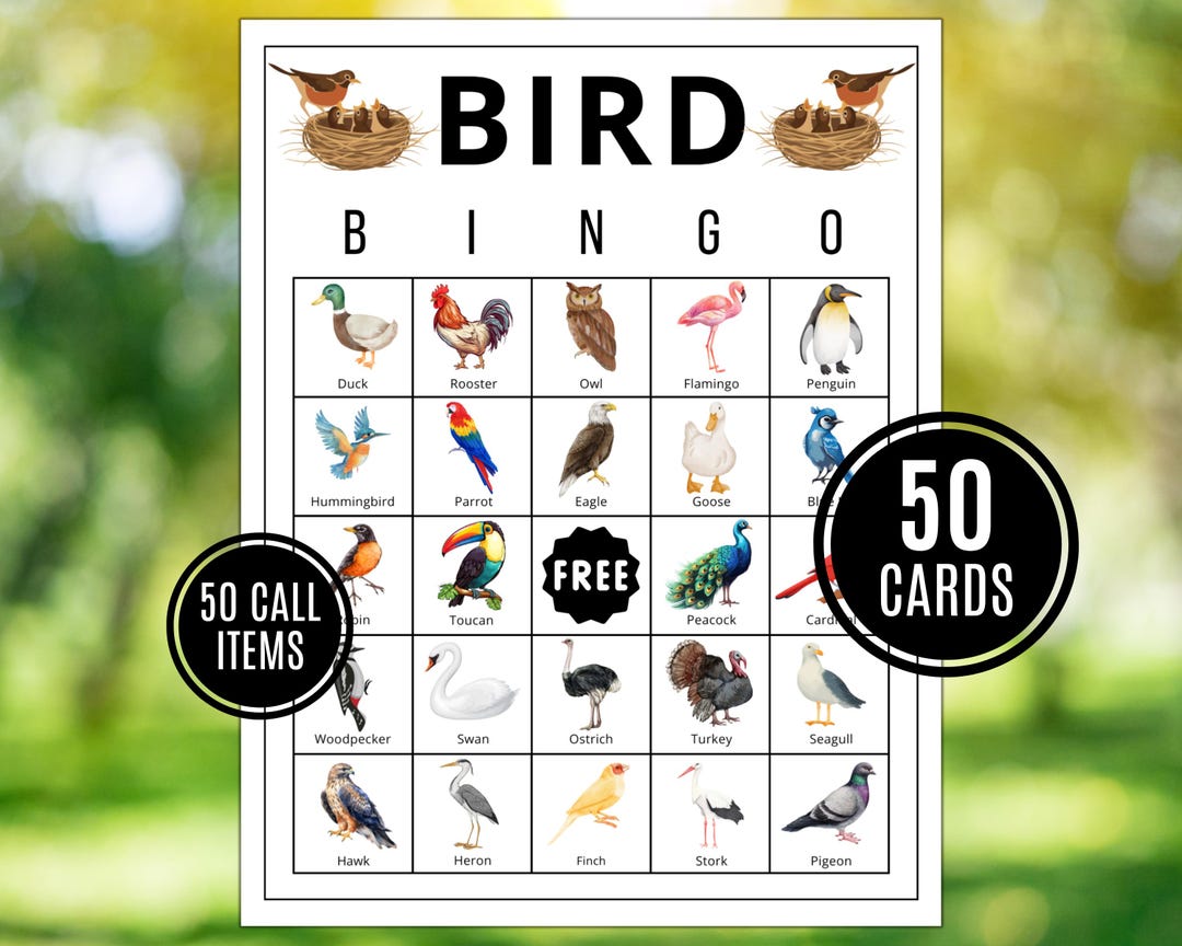 Bird Bingo Game: 50 Unique Cards, Printable Activity (digital Download ...