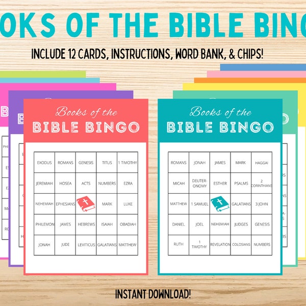 Bible Bingo | Books of the Bible Game | Bible Memory | Christian Bingo | Youth Group Games | Bible Games for Kids Adults | Instant Download