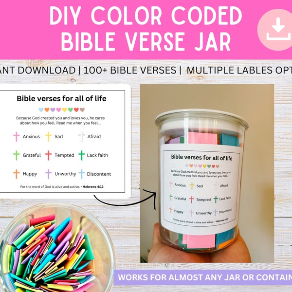 DIY Bible Verse Jar | Bible Verse Emotions Jar | Read Me When Bible Verses | Color Coded Bible Verses | Scripture Jar | Christian Gifts