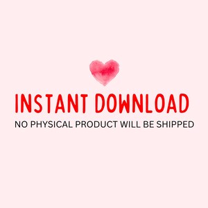K&ouml;nnte beinhalten: Rote Aquarell-Herzgrafik mit dem Text "INSTANT DOWNLOAD" und dem Text "NO PHYSICAL PRODUCT WILL BE SHIPPED" darunter.