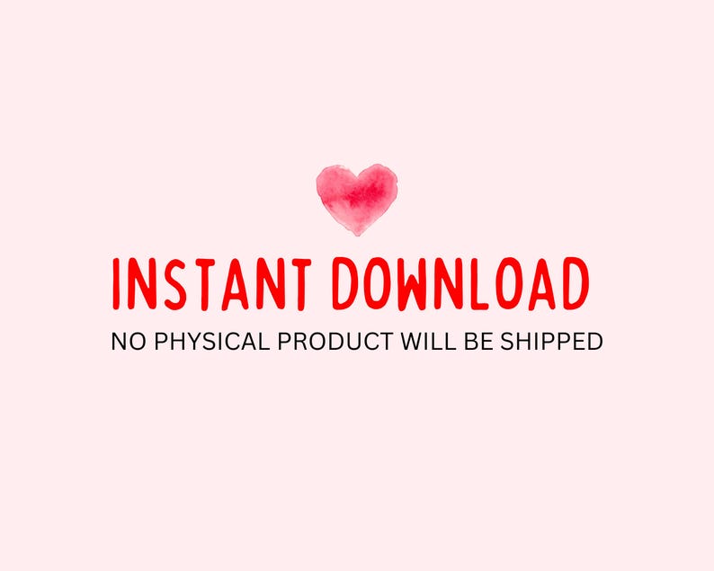 K&ouml;nnte beinhalten: Rote Aquarell-Herzgrafik mit dem Text "INSTANT DOWNLOAD" und dem Text "NO PHYSICAL PRODUCT WILL BE SHIPPED" darunter.
