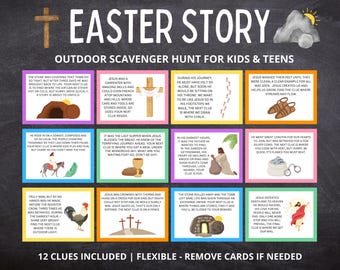 Easter Story Scavenger Hunt: Outdoor Bible Clue Game (Digital Download)
