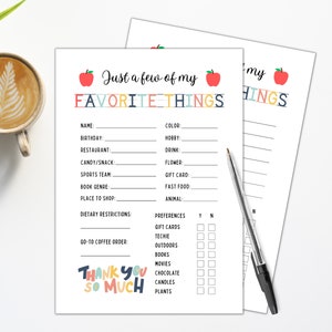 Teacher&#39;s Favorites | All About My Teacher | Teacher Survey | Teacher Appreciation Week | Back to School Questionnaire | Get to know me