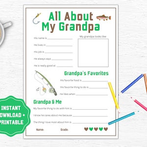 Todo sobre mi abuelo / Actividad para el día de los abuelos / Regalo imprimible para el día de los abuelos / Regalo para el abuelo / Actividad para el día de los abuelos / Pesca