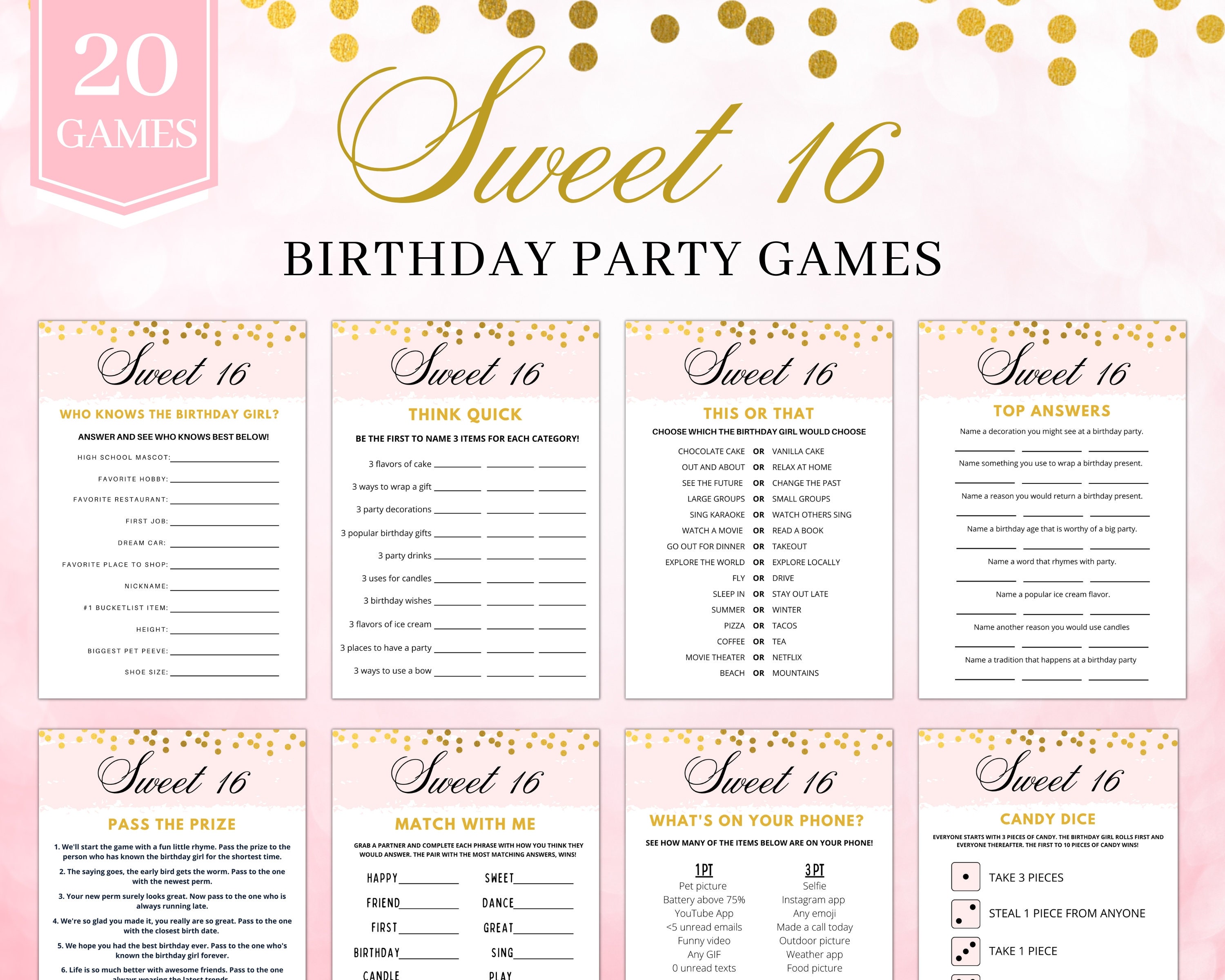 Sweet 16 Party Games Sweet 16 Games Sweet Sixteen Games - Etsy