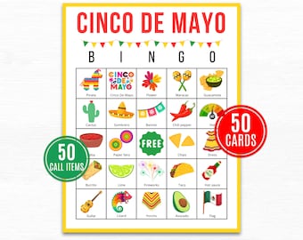Juego de Bingo Cinco De Mayo: 50 Tarjetas Imprimibles (Descarga Digital)