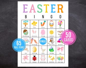 Printable Easter Bingo Game: 50 Cards, Easter Party (Digital Download)