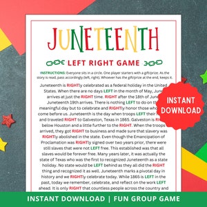 Jogo da Esquerda e Direita do Juneteenth | Atividade divertida em grupo (para imprimir)